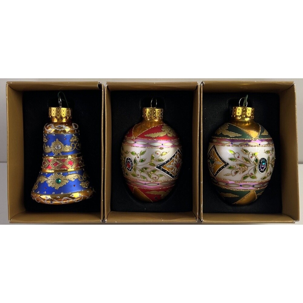 Michaels Treasures Collection Rhinestone Embellished Glass Tree Ornaments 3